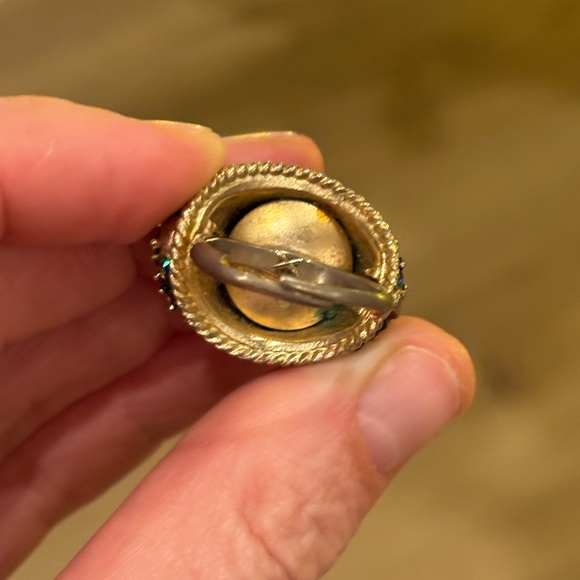 Elegant Gold and Blue-Green Gemstone Ring Adjustable Size - Picture 6 of 6